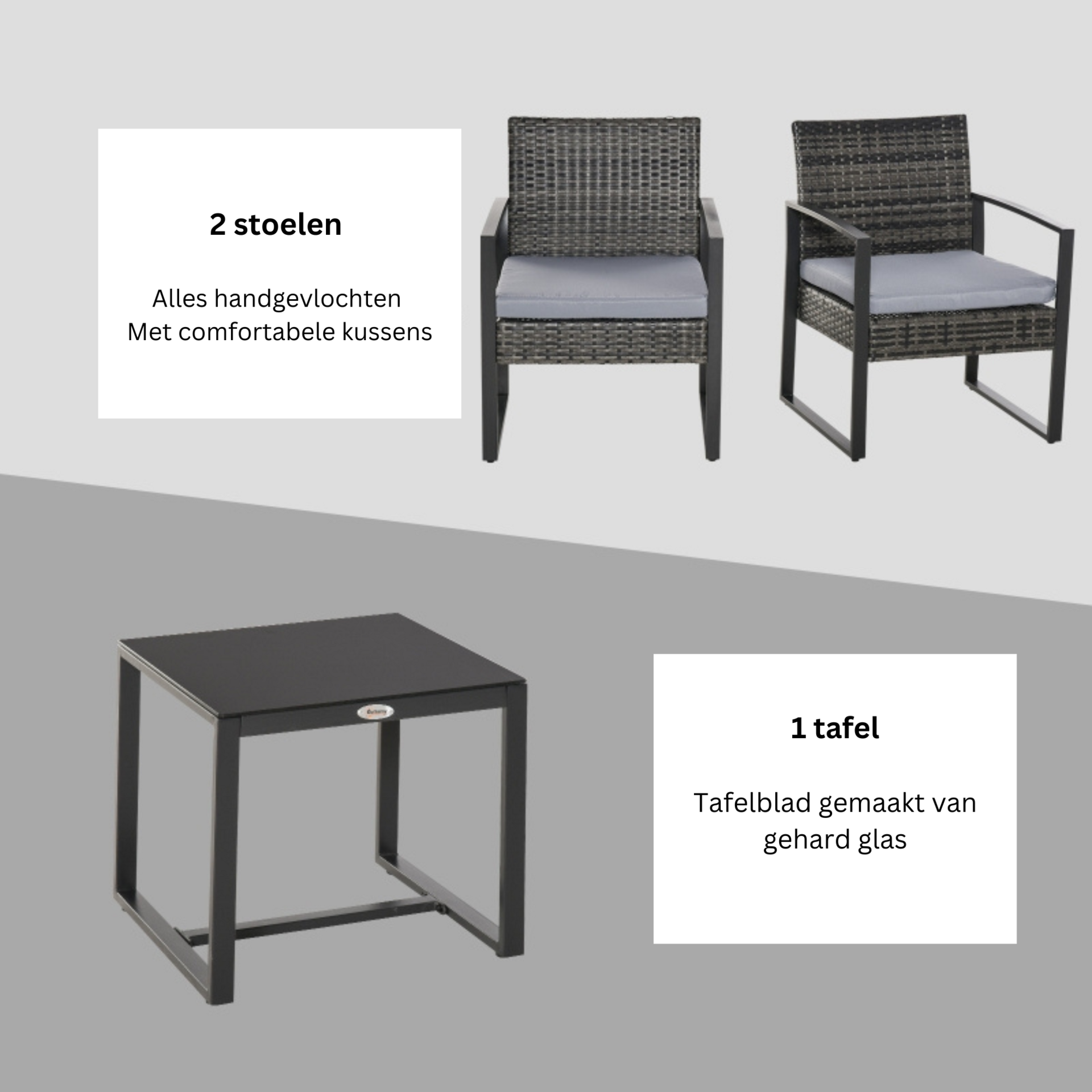 Stijlvolle tuinset 3-delig rotan grijs crème met comfortabele kussens en tafel