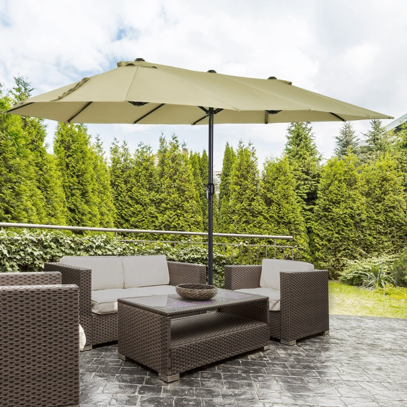 Ruime dubbele parasol ovaal 460x270 cm lichtbruin met uv-bescherming