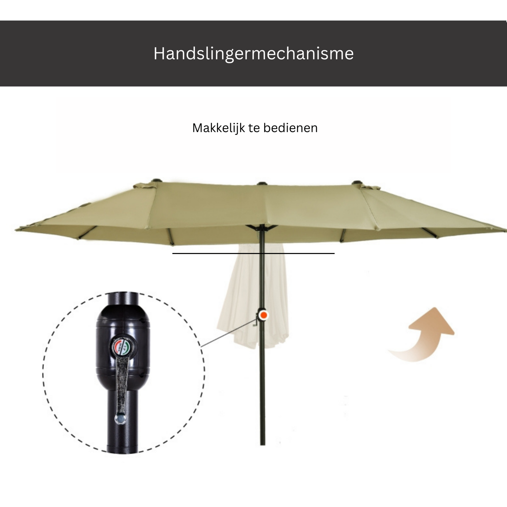 Ruime dubbele parasol ovaal 460x270 cm lichtbruin met uv-bescherming