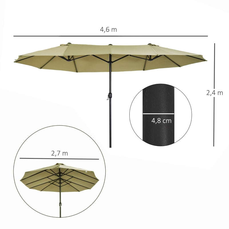 Ruime dubbele parasol ovaal 460x270 cm lichtbruin met uv-bescherming