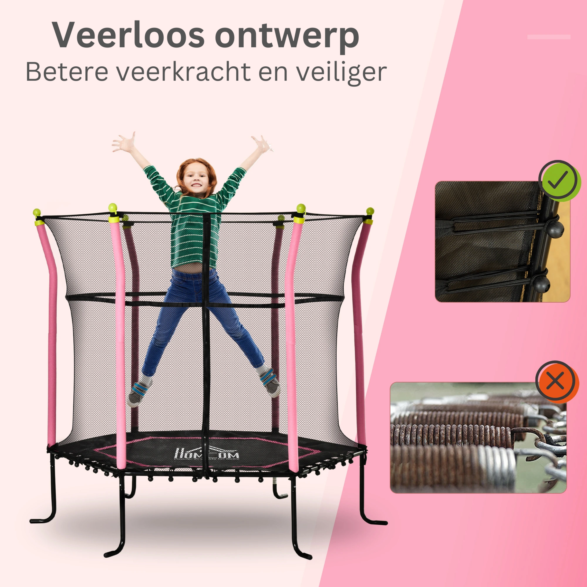 Roze kindertrampoline ø162 cm met veiligheidsnet en stevige constructie
