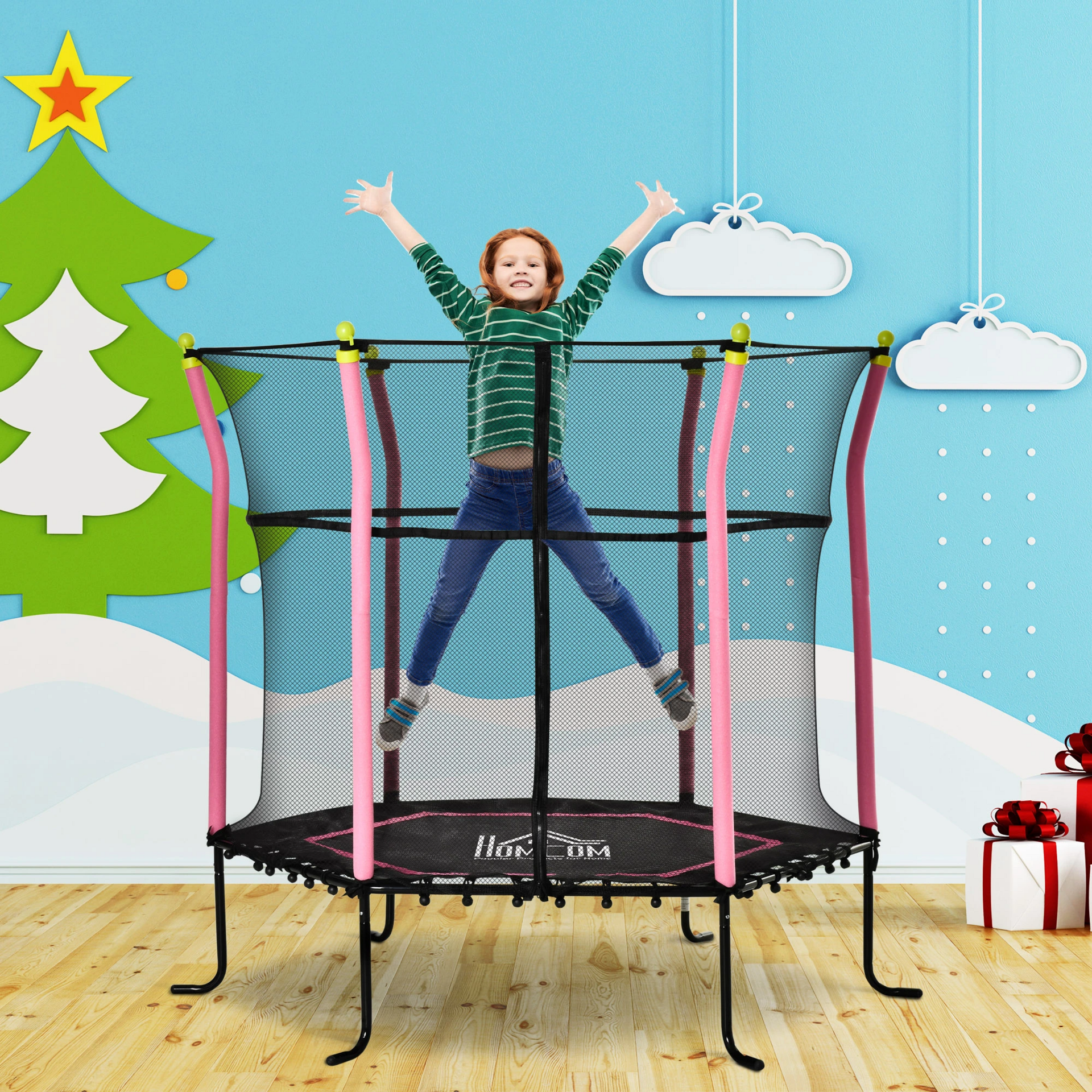 Roze kindertrampoline ø162 cm met veiligheidsnet en stevige constructie