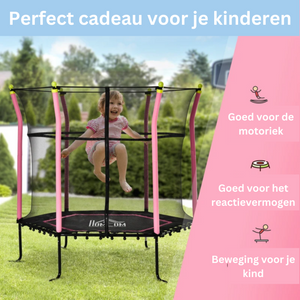 Roze kindertrampoline ø162 cm met veiligheidsnet en stevige constructie voor veilig en actief buitenspringplezier