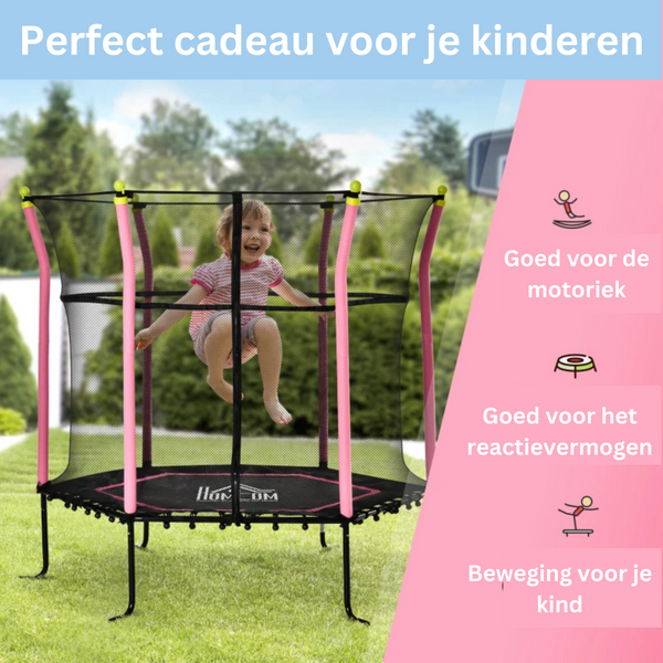 Roze kindertrampoline ø162 cm met veiligheidsnet en stevige constructie
