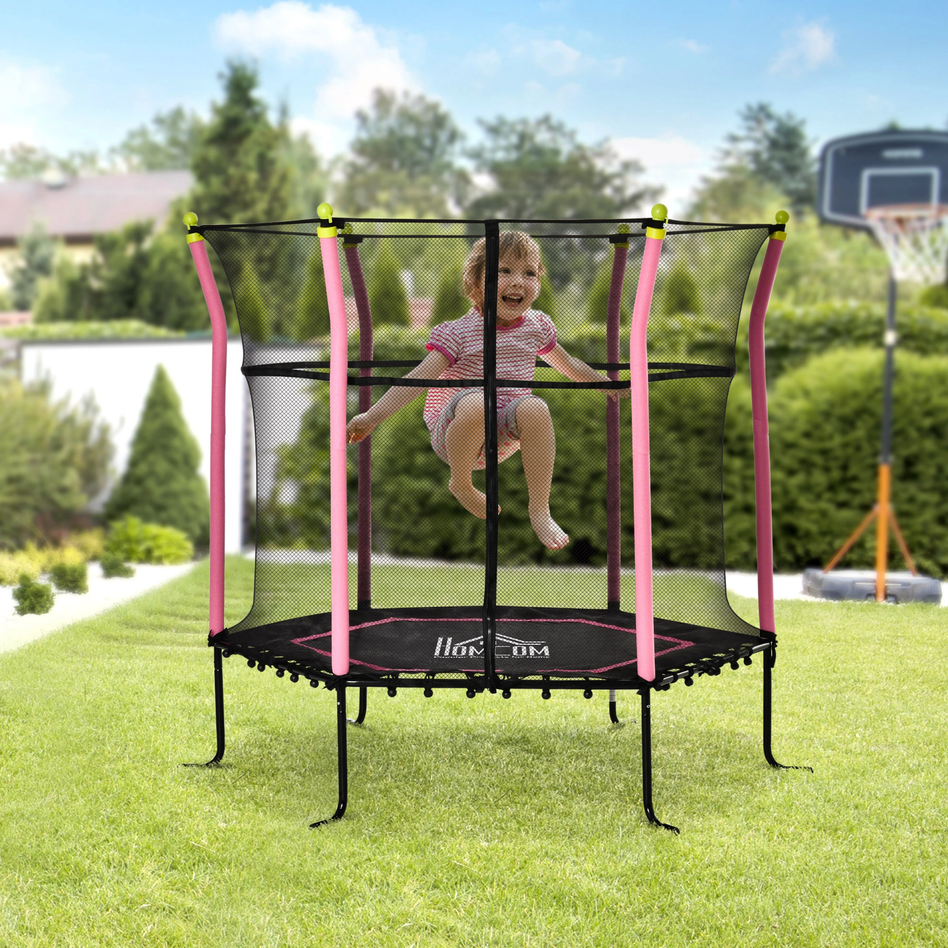 Roze kindertrampoline ø162 cm met veiligheidsnet en stevige constructie