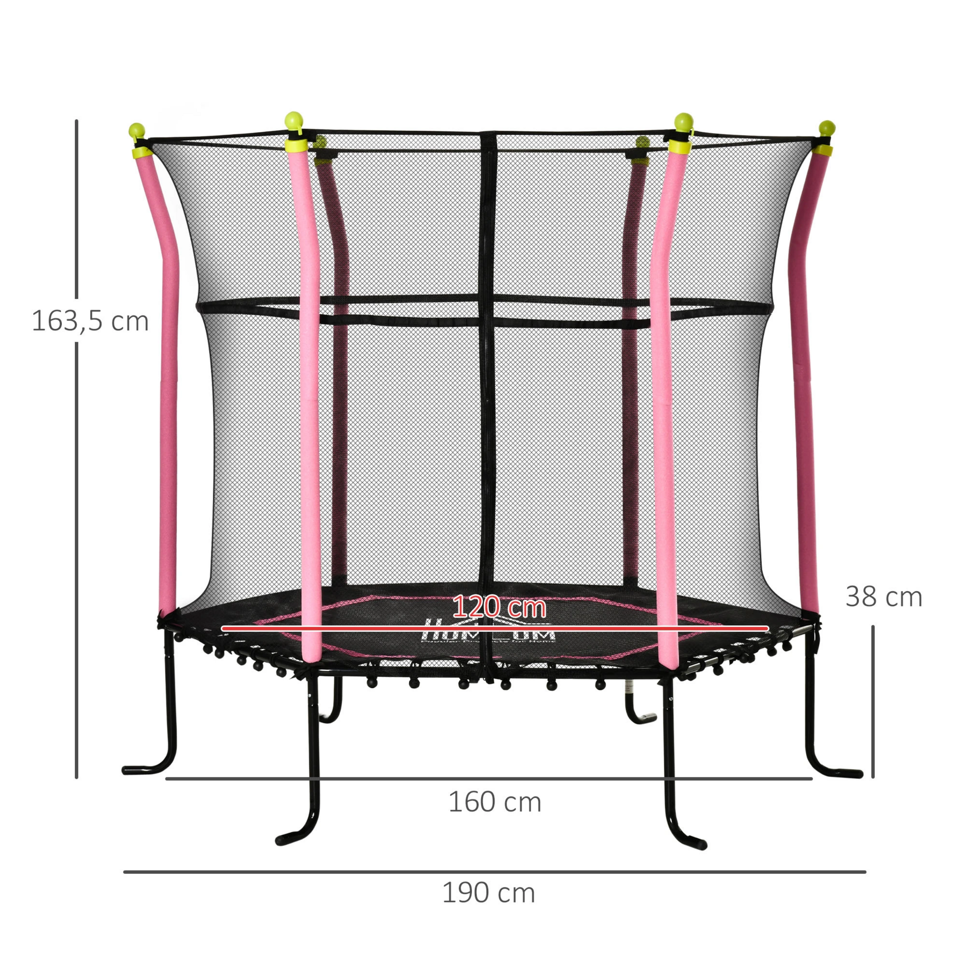 Roze kindertrampoline ø162 cm met veiligheidsnet en stevige constructie