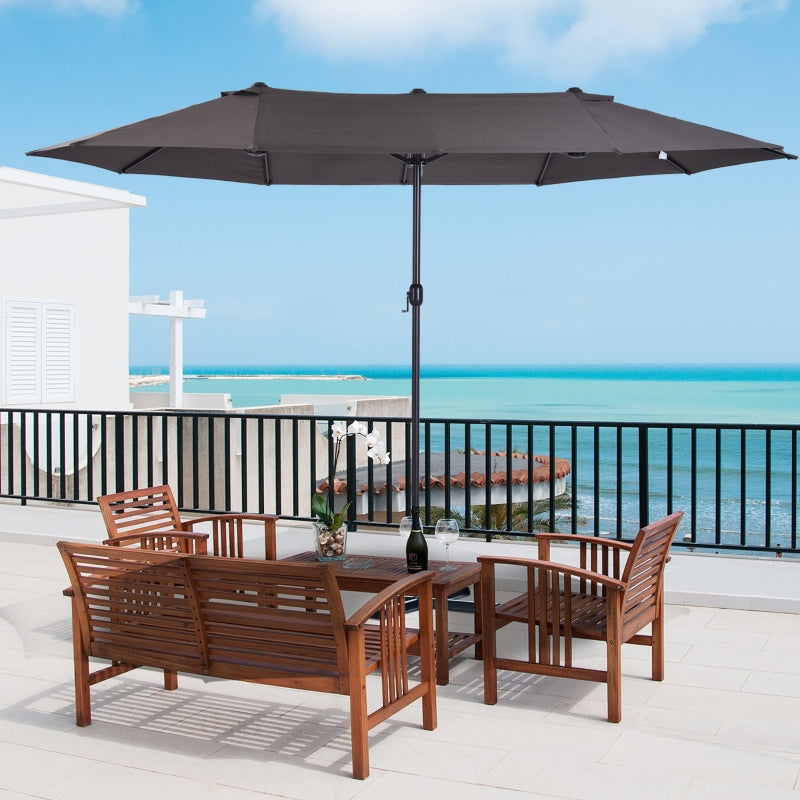Grote dubbele parasol 460x270 cm grijs – Met handslinger voor moeiteloze bediening