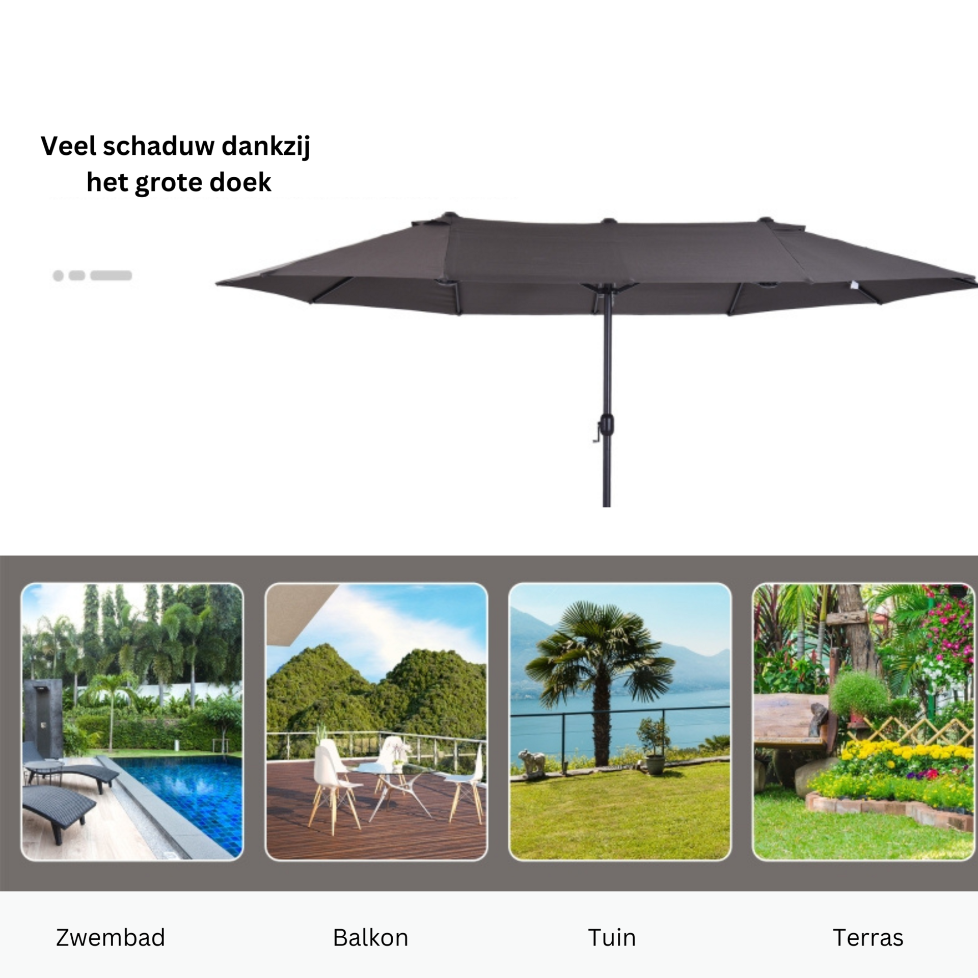 Grote dubbele parasol 460x270 cm grijs – Met handslinger voor moeiteloze bediening