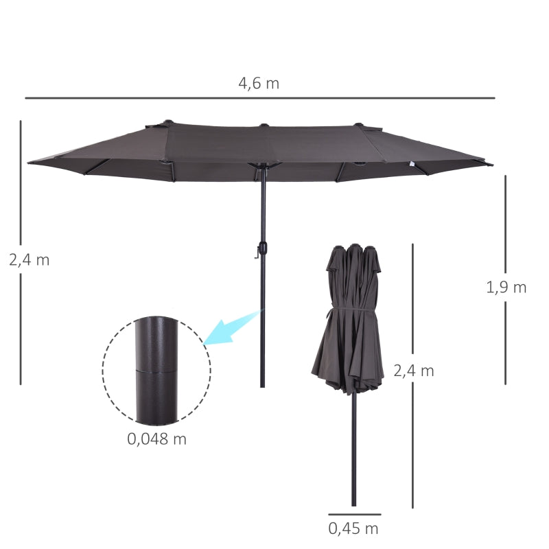 Grote dubbele parasol 460x270 cm grijs – Met handslinger voor moeiteloze bediening