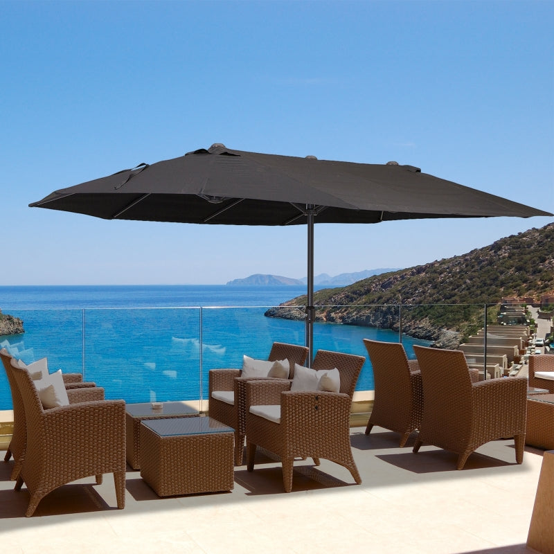 Strakke dubbele parasol ovaal 460x270 cm zwart met uv-werend doek