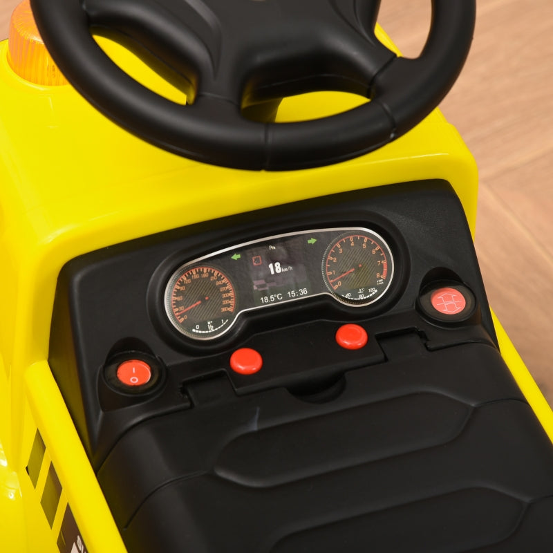 Stoere loopauto graafmachine geel 72x28x42 cm met helm en graaffunctie