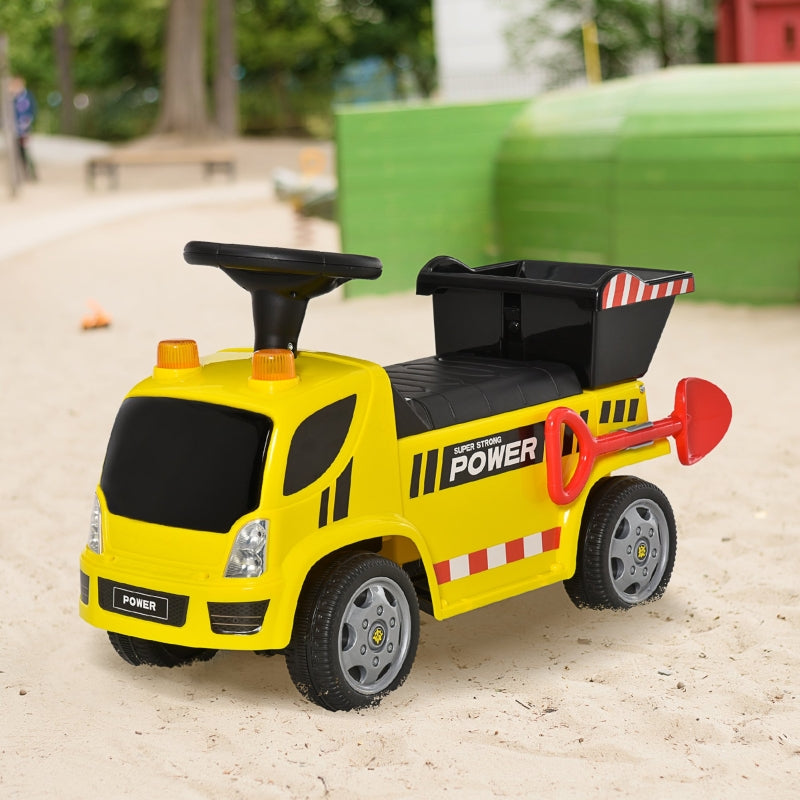 Stoere loopauto graafmachine geel 72x28x42 cm met helm en graaffunctie