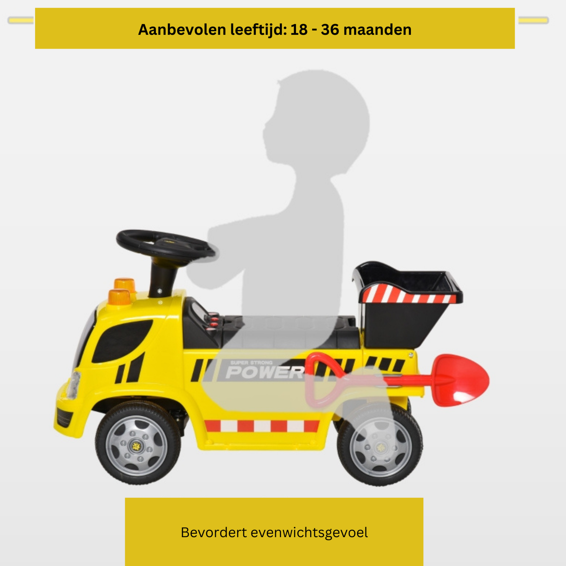 Stoere loopauto graafmachine geel 72x28x42 cm met helm en graaffunctie