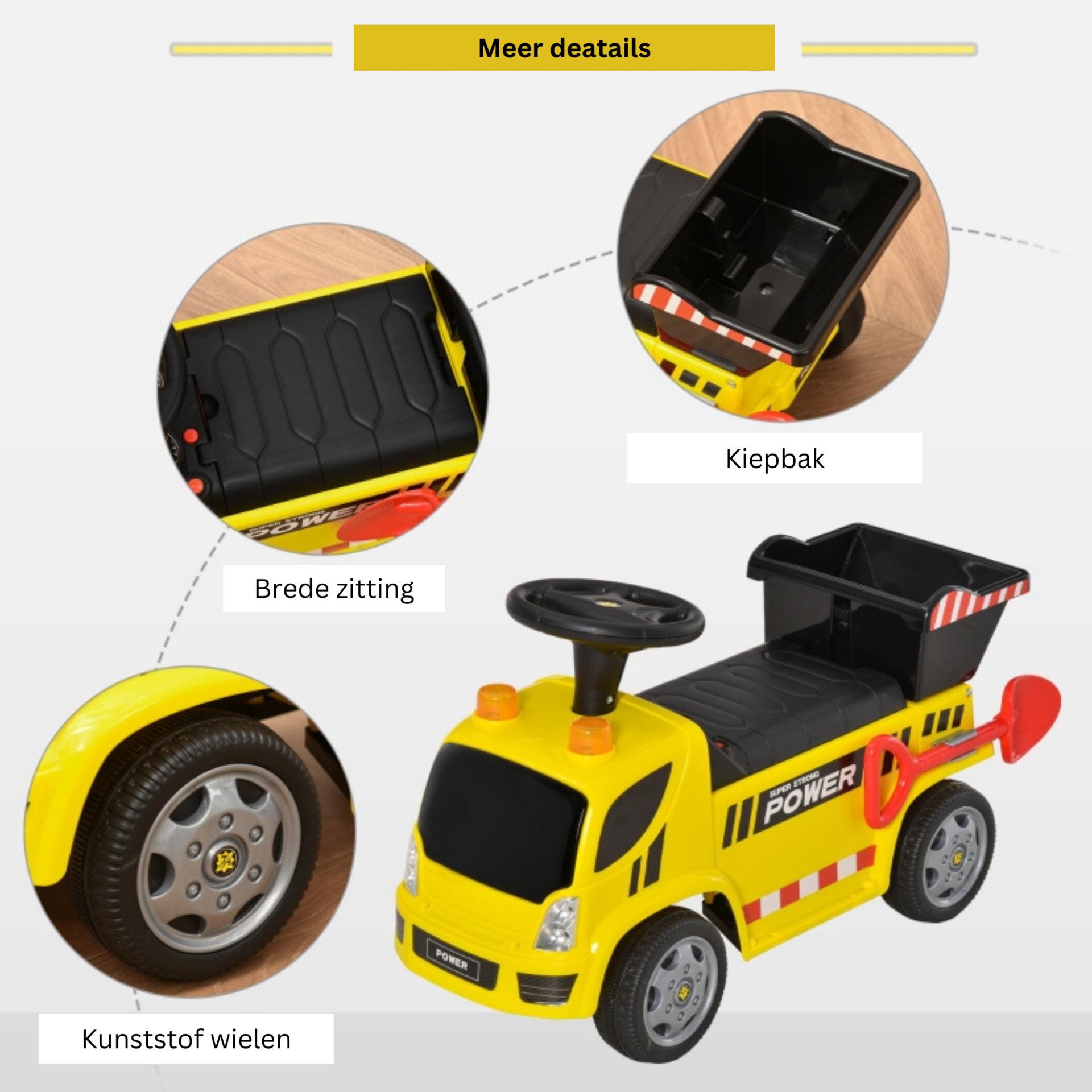 Stoere loopauto graafmachine geel 72x28x42 cm met helm en graaffunctie