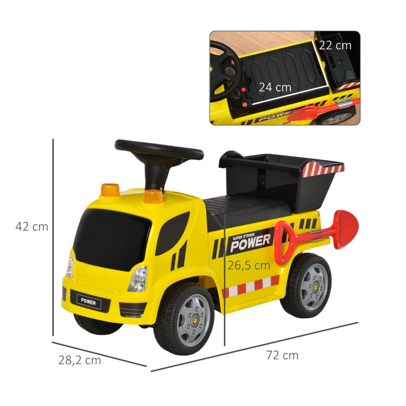 Stoere loopauto graafmachine geel 72x28x42 cm met helm en graaffunctie