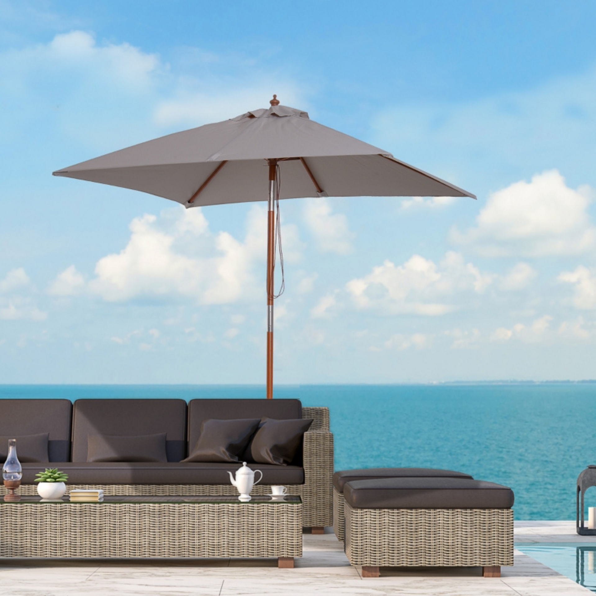 Rechthoekige luxe balkonparasol 200 x 150 cm grijs met knikbaar en UV-bescherming