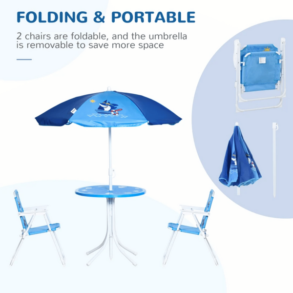 Blauwe kinder picknicktafel met parasol voor tuin en speelplezier buiten