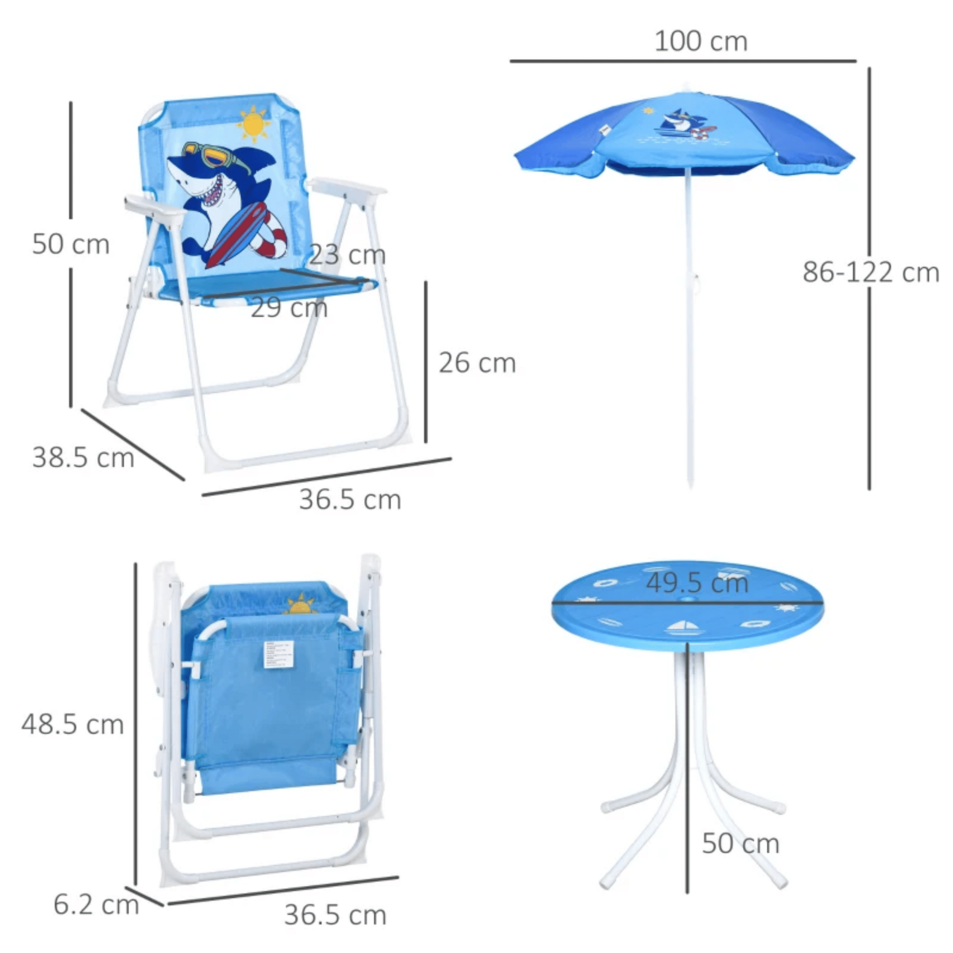 Blauwe kinder picknicktafel met parasol voor tuin en speelplezier buiten