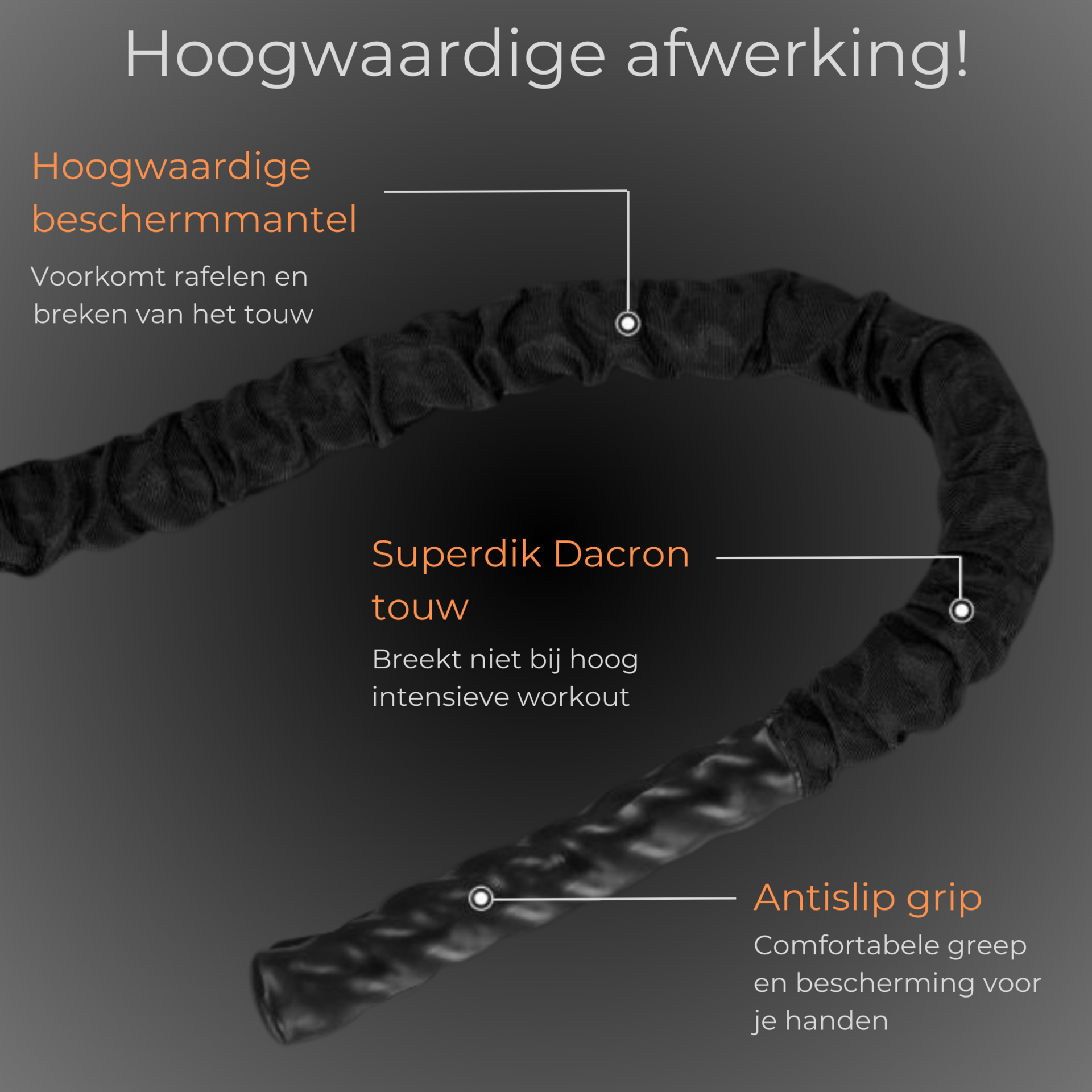 Duurzaam battle rope workout touw 9 m 12 kg met muuranker inbegrepen