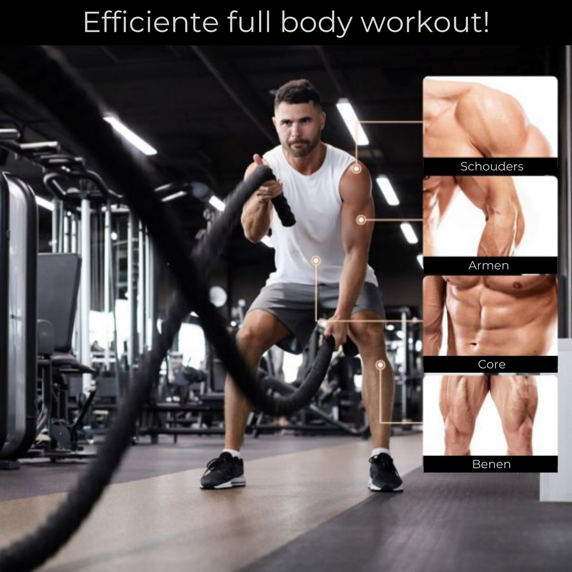 Duurzaam battle rope workout touw 9 m 12 kg met muuranker inbegrepen