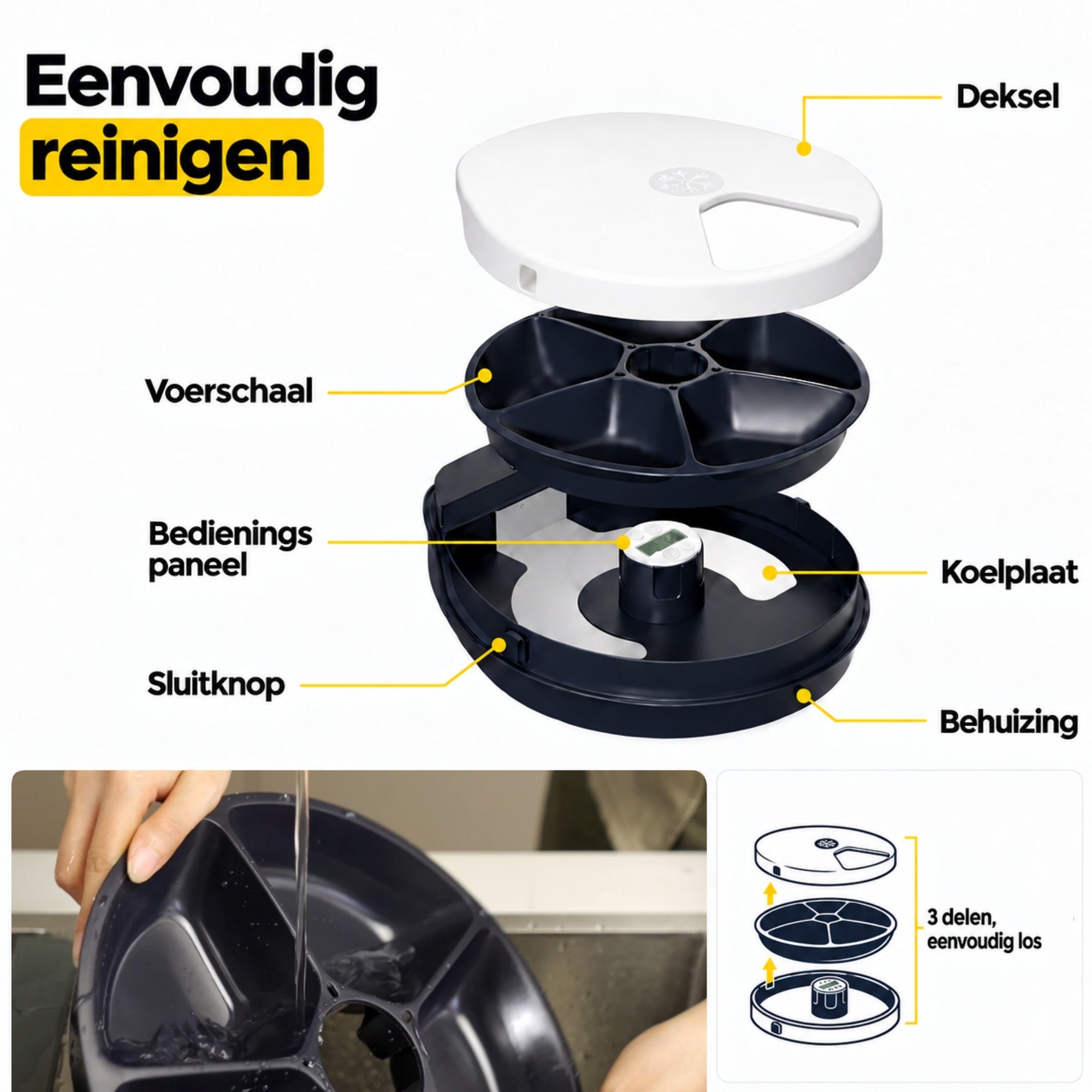 UBpet F10 automatische voerbak – met koeling en 5 compartimenten met afneembare onderdelen voor eenvoudig vullen en reinigen