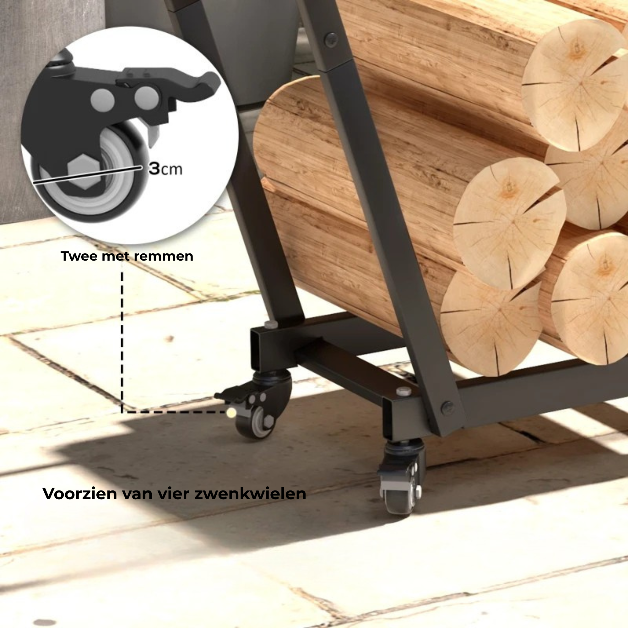 Modern zwart haardhoutrek 79x30x81 cm – Stijlvolle opslag voor brandhout