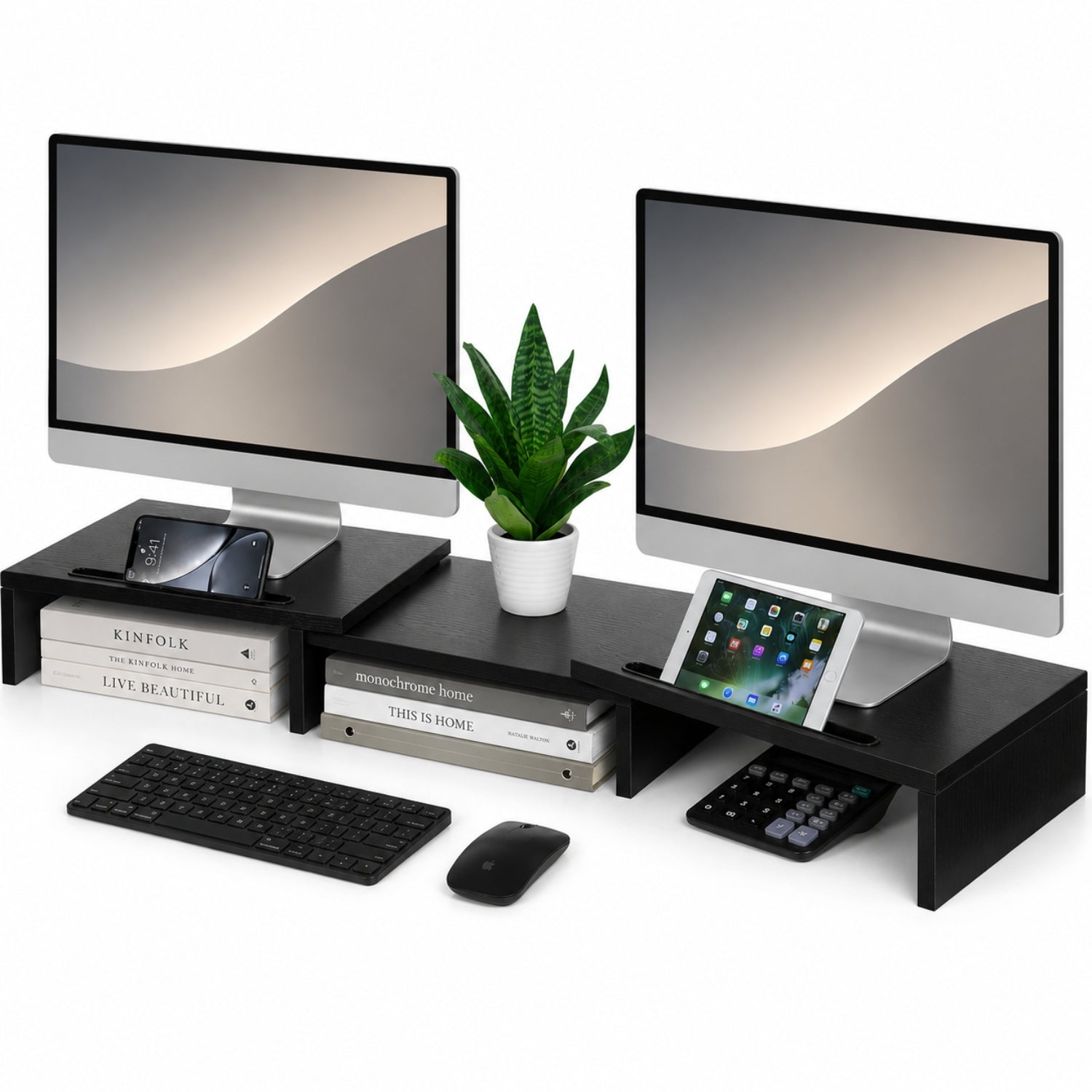 Ergonomische monitorverhoger zwart voor 2 monitors – verbeter je werkhouding | Zenzee