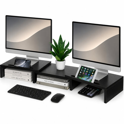 Ergonomische monitorverhoger zwart voor 2 monitors – verbeter je werkhouding | Zenzee