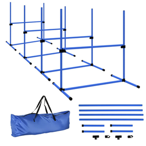 Honden agility set 4 delig met verstelbare hindernissen en springring in blauw inclusief draagtas en montagesets