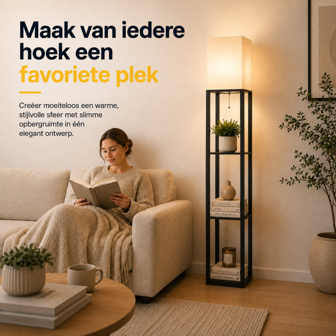 Staande vloerlamp met opbergruimte 26x26x160 cm – functioneel en modern design | Zenzee