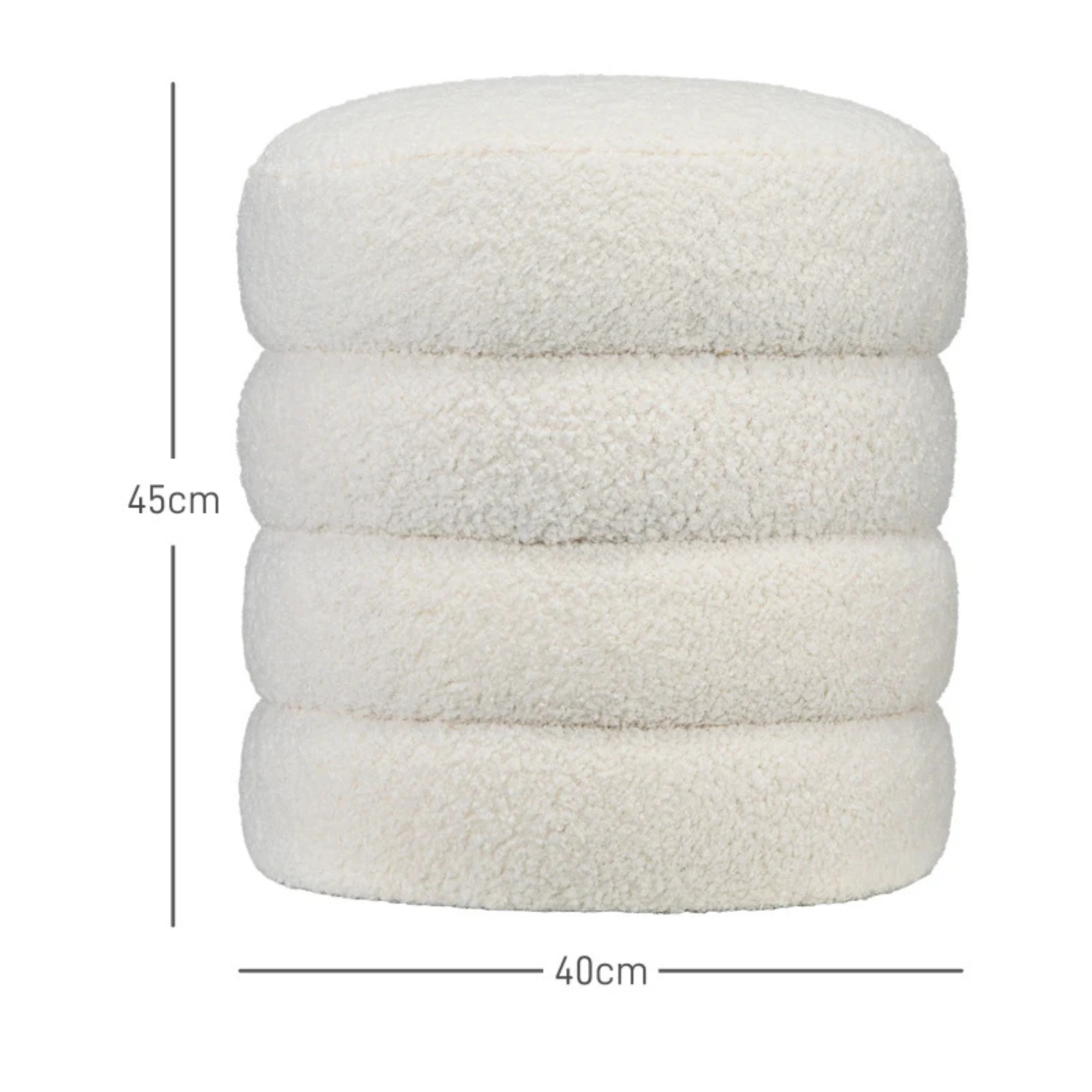 Comfortabel wit rond voetenbankje met modern design 40x45 cm in zachte stof, ideaal voor extra zitplek of voetensteun