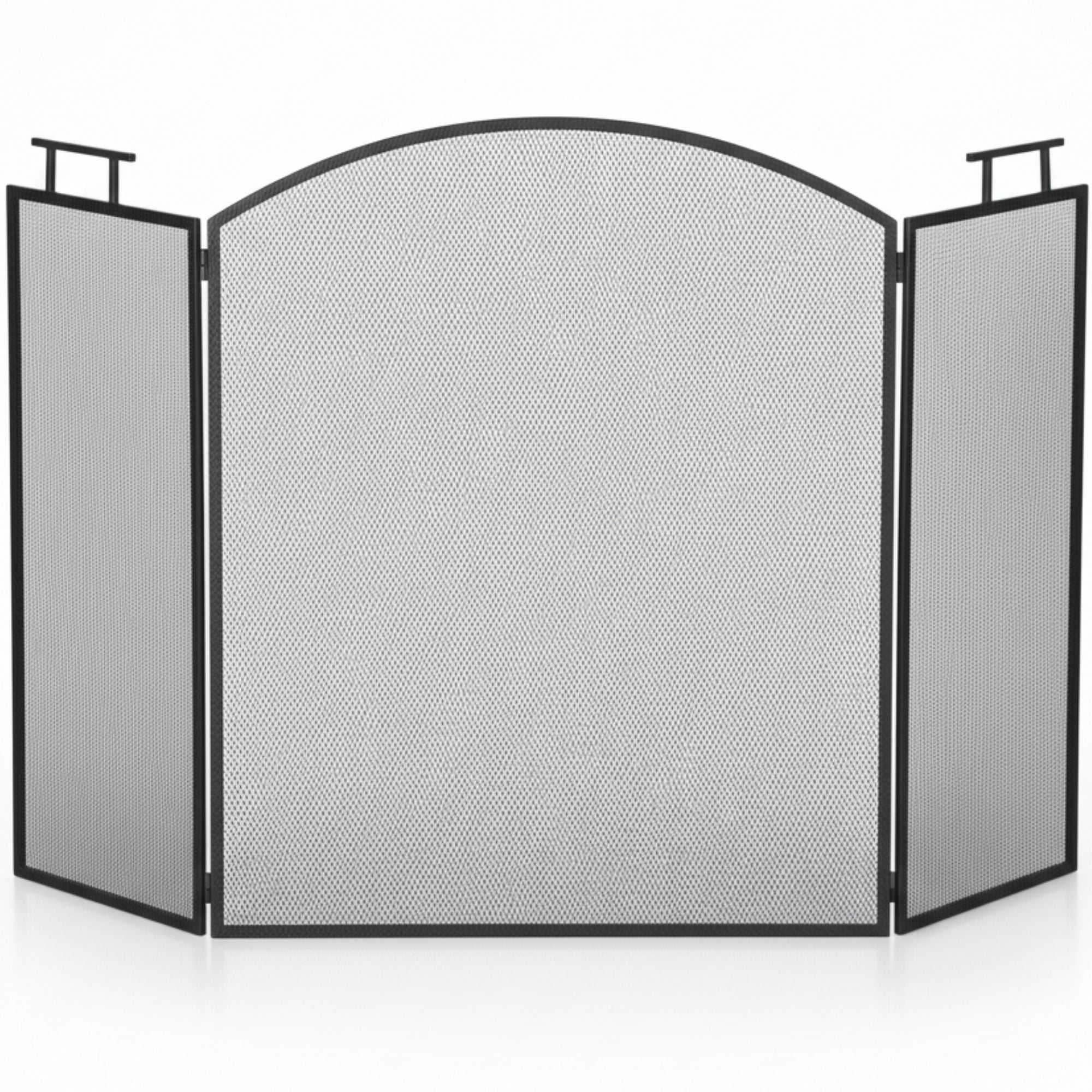 Zwart haardscherm 128x77 cm met vonkenscherm voor veilige warmte en bescherming bij open haard of kachel