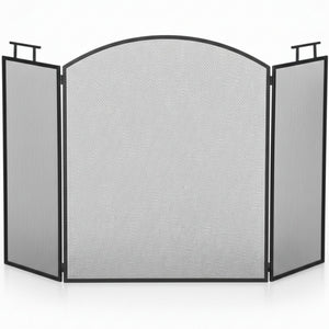 Zwart haardscherm 128x77 cm met vonkenscherm voor veilige warmte en bescherming bij open haard of kachel
