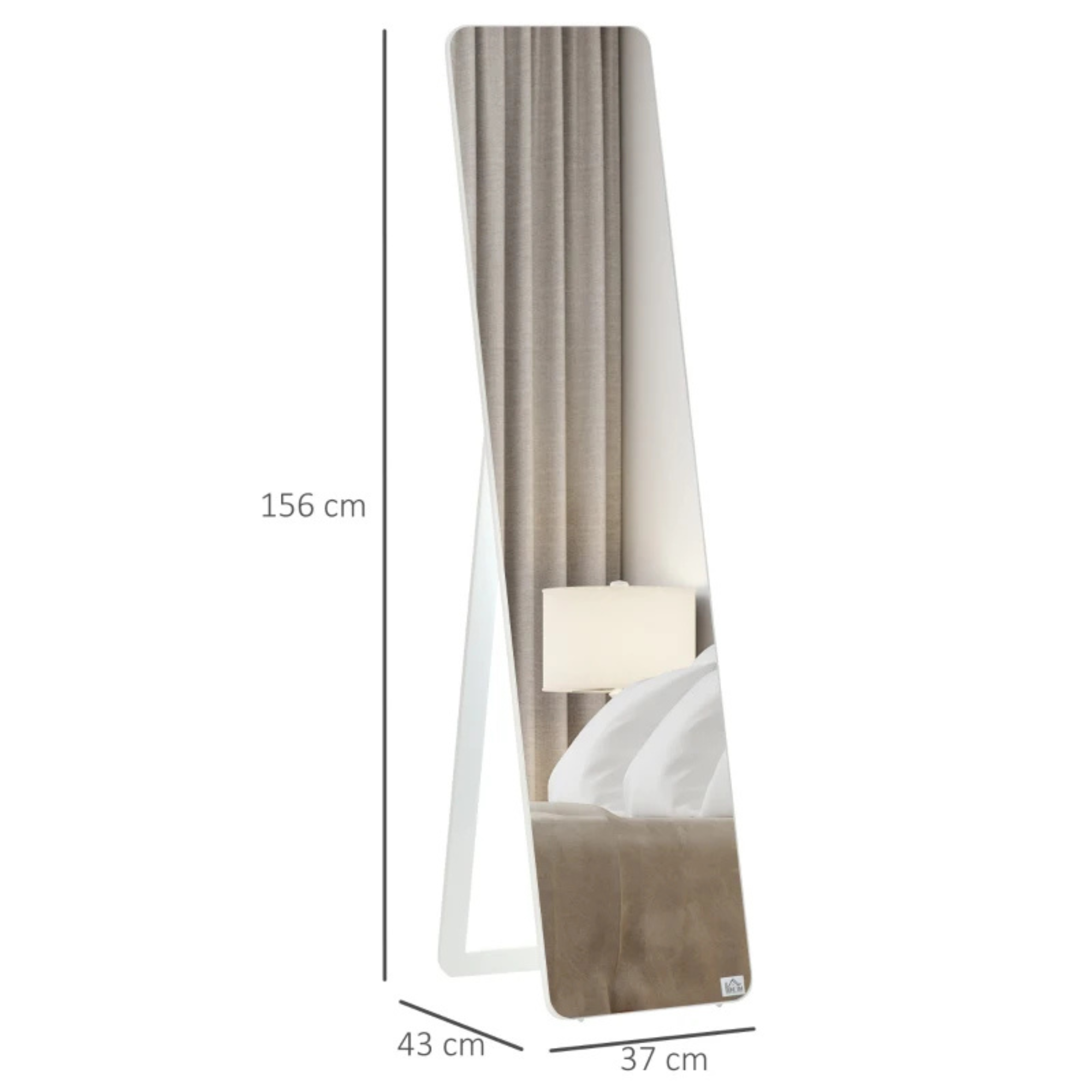 Passpiegel wandspiegel wit met houten frame 37×43×156 cm staand of hangend met slank tijdloos design