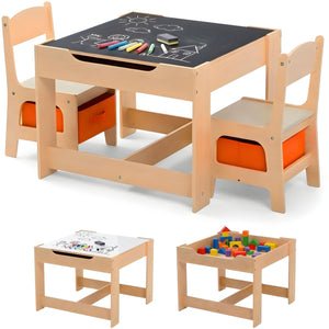 kindertafel met stoeltjes met krijtbord, whiteboard en slimme opbergruimte met multifunctioneel design voor spelen en leren