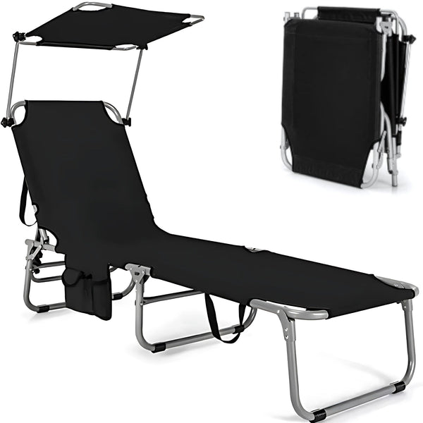 Zenzee Ligbed - Zonnebed - Met zonnedak - Tot 150 Kg - Zwart