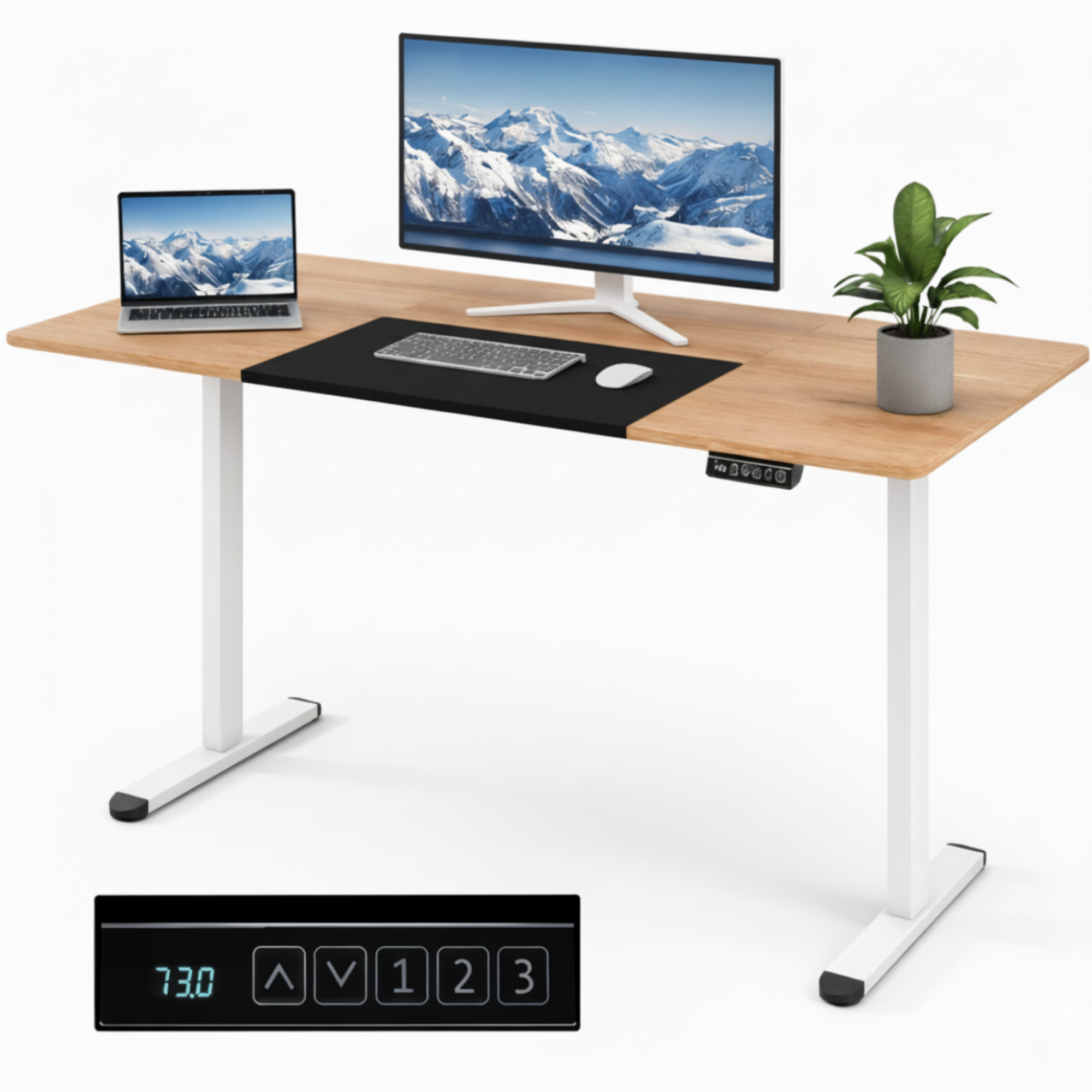 Elektrisch zit sta bureau 140x70 met botsbeveiliging en kinderslot natuur met verstelbare hoogte en strak design
