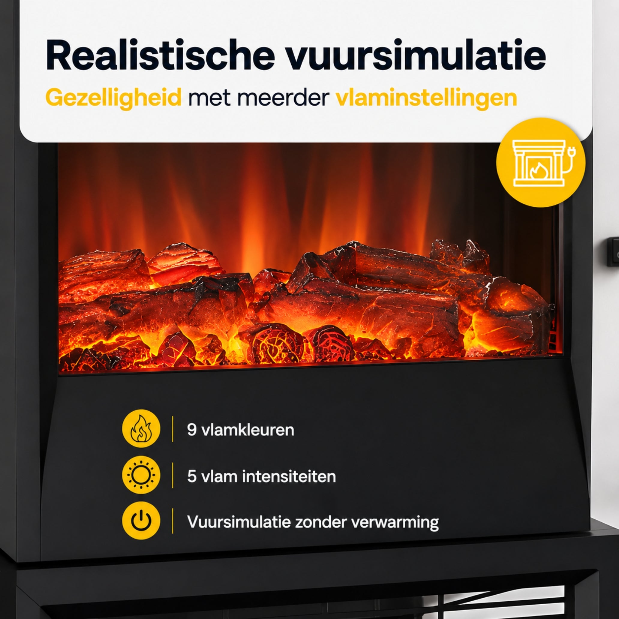 Zwarte elektrische sfeerhaard 1800W – met wifi-app en afstandsbediening | Zenzee
