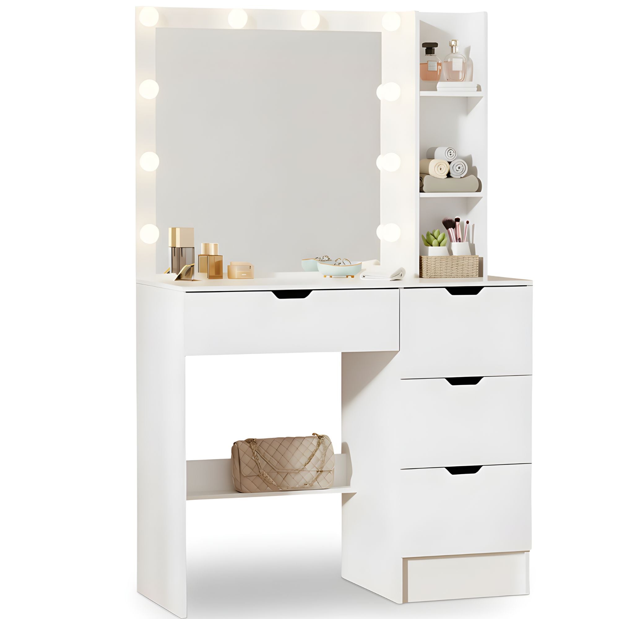 Kaptafel wit met Hollywood spiegel LED en ruime lades voor make-up | Zenzee