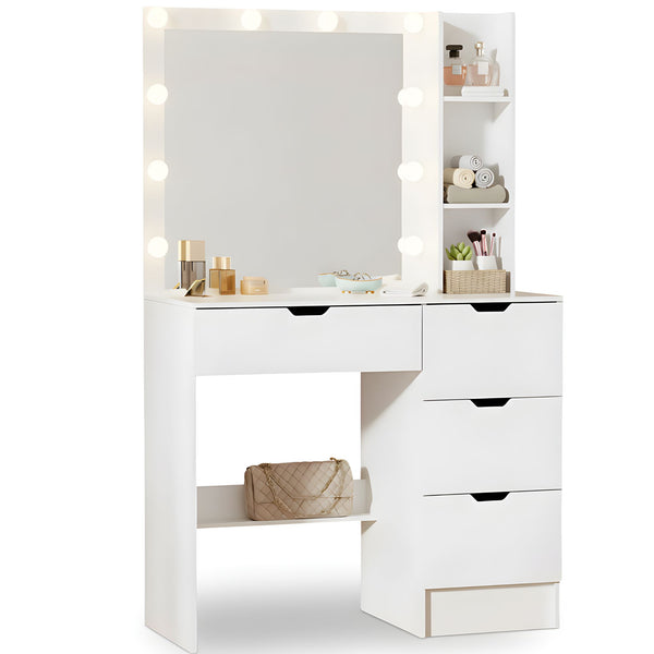Kaptafel wit met Hollywood spiegel LED en ruime lades voor make-up | Zenzee