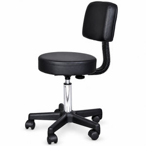 Zwarte Tabouret met Rugleuning – Ergonomisch Verstelbaar met zwarte PU-bekleding en verstelbare zithoogte op vijf wielen