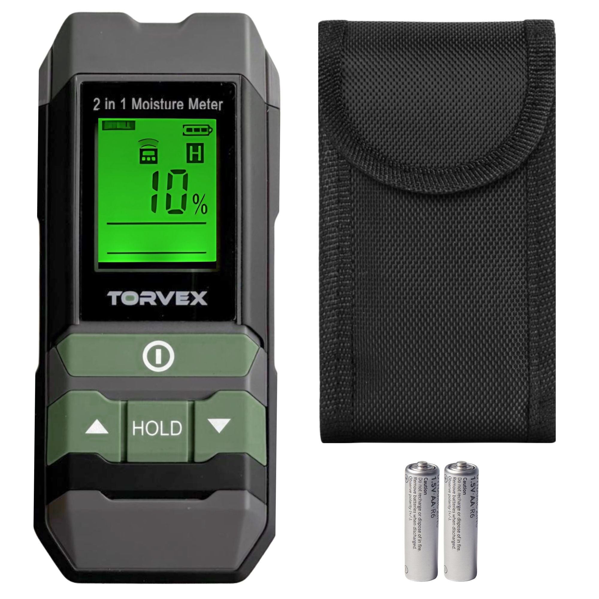 Torvex 3 in 1 digitale vochtmeter – Temperatuurmeter - Vochtmeter muren – Voor hout en bouwmaterialen – Incl. batterijen & opberghoes