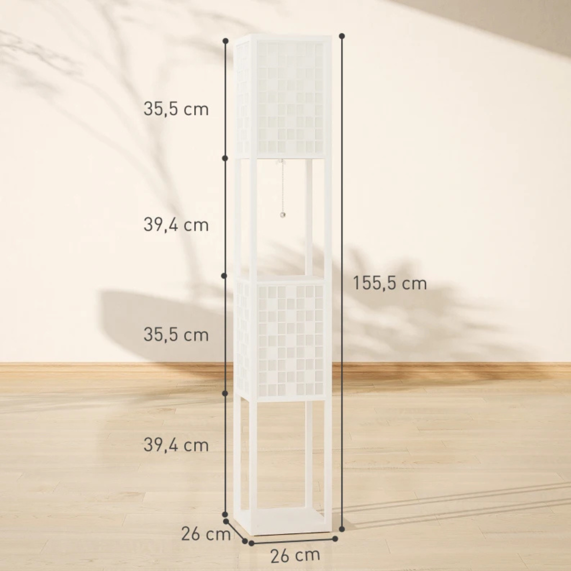Vloerlamp 155 cm met rasterpatroon en geïntegreerde opbergruimte | Zenzee