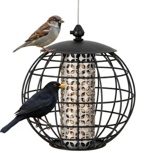 Voederhuisje voor vogels – hangende voedersilo voor tuinvogels eekhoornveilig met stevig metalen kogelvormig rooster