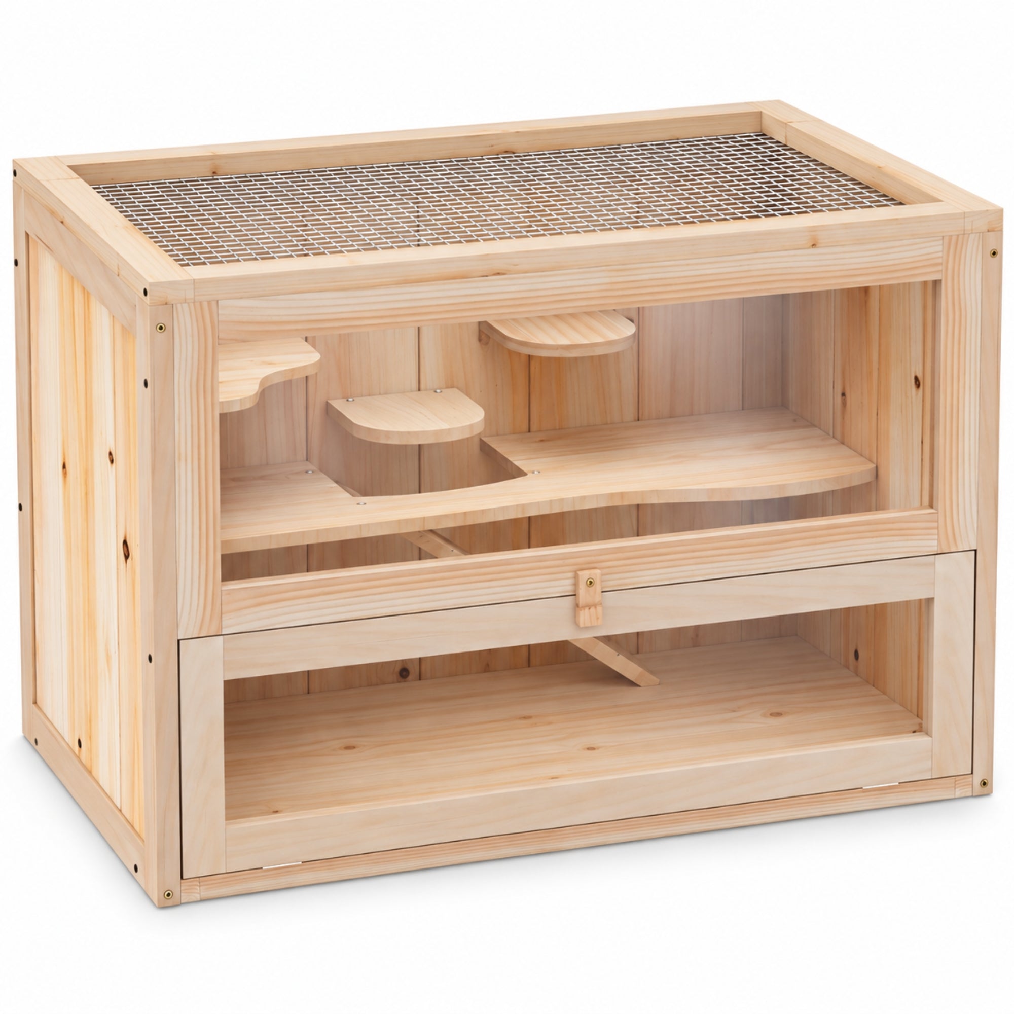 Houten hamsterkooi 60x35x42 cm – comfortabele en veilige ruimte voor je knaagdier van sparrenhout met meerdere verdiepingen en gaas