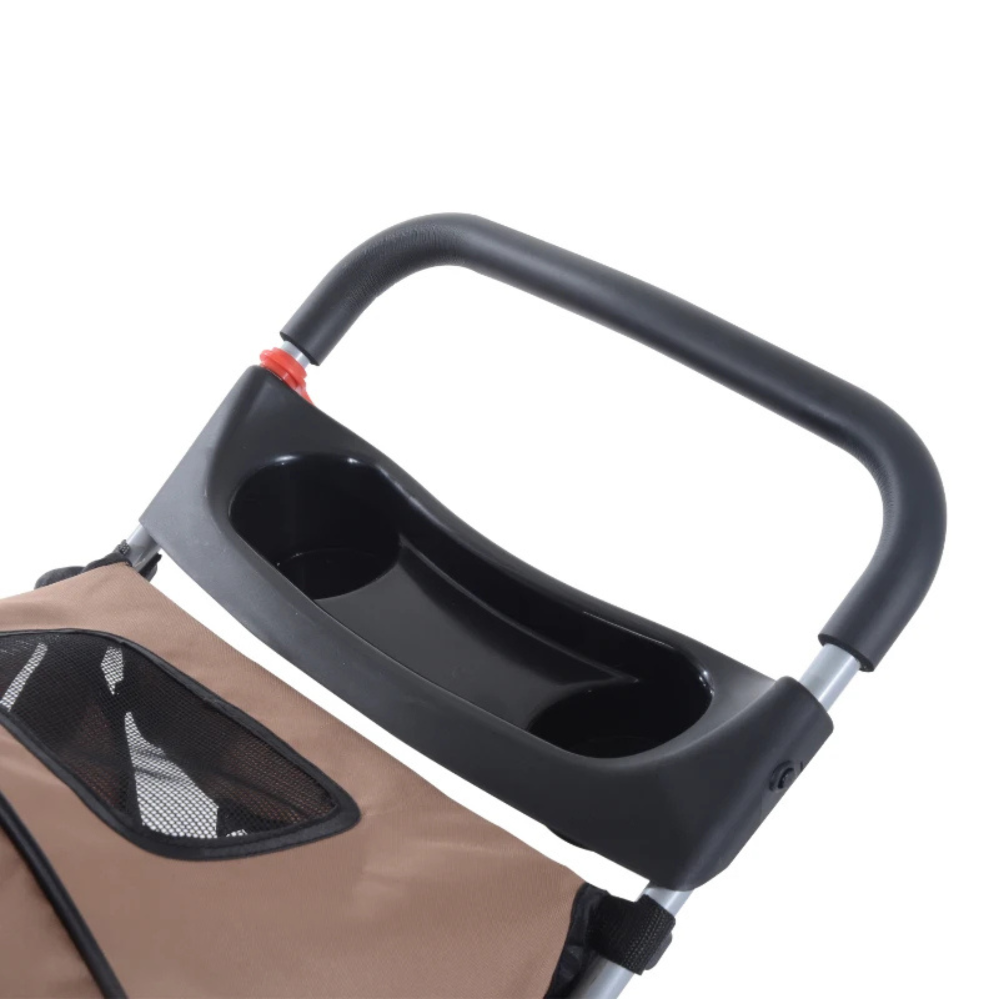 Opvouwbare hondenbuggy met parkeerrem en ruime opbergruimte met stevig handvat en praktische bekerhouder voor wandelcomfort
