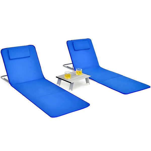 Zenzee Strandstoel - Set van 2 - Met klaptafel – Rugleuning – Afneembare hoofdkussens