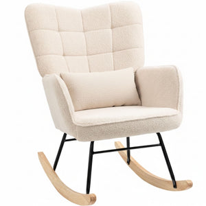 Comfortabele schommelstoel met kussen voor voeding, lezen en ontspannen cremewit | Zenzee met zachte stof en houten poten