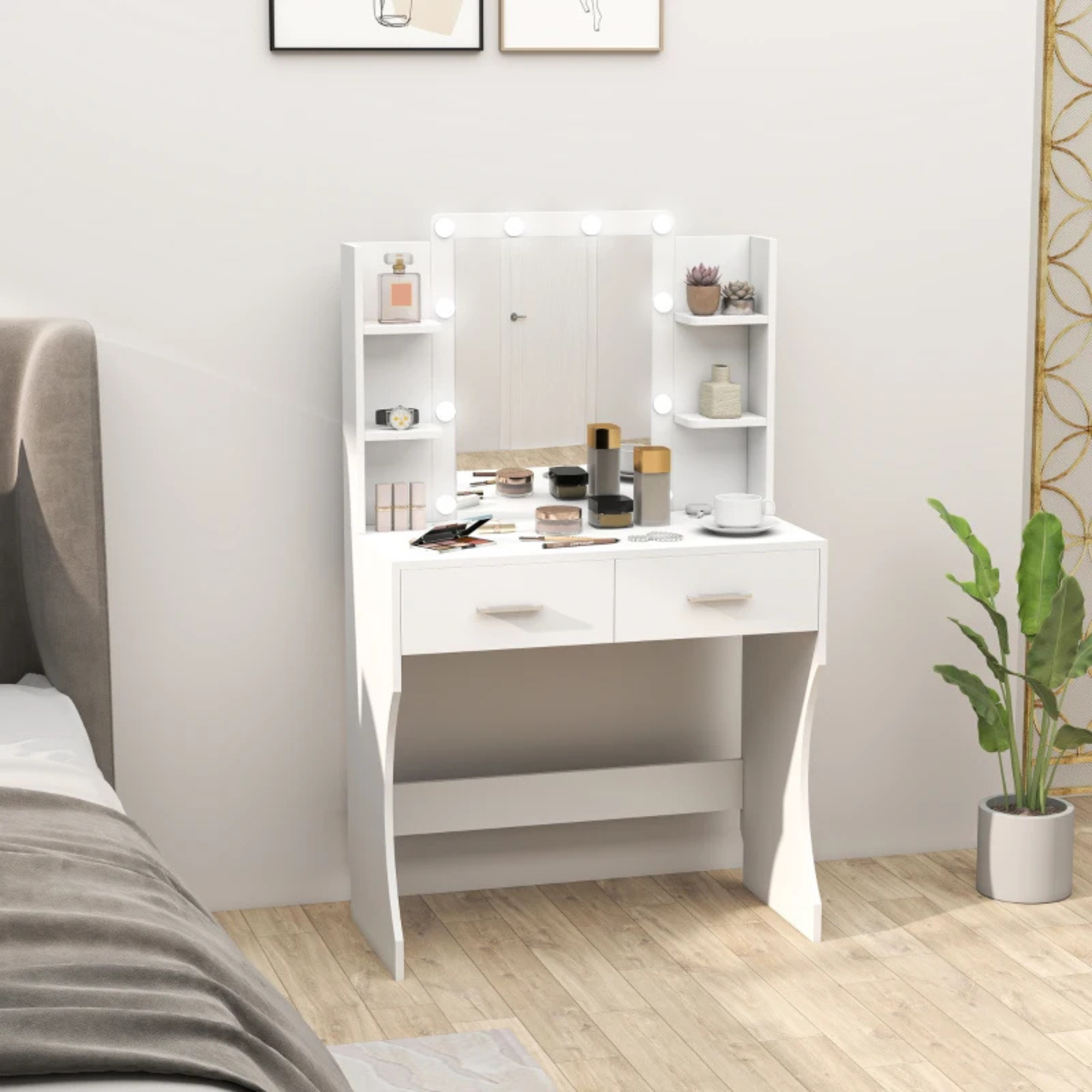 Make-up tafel met LED-spiegel 80x40x132 cm – stijlvol en praktisch