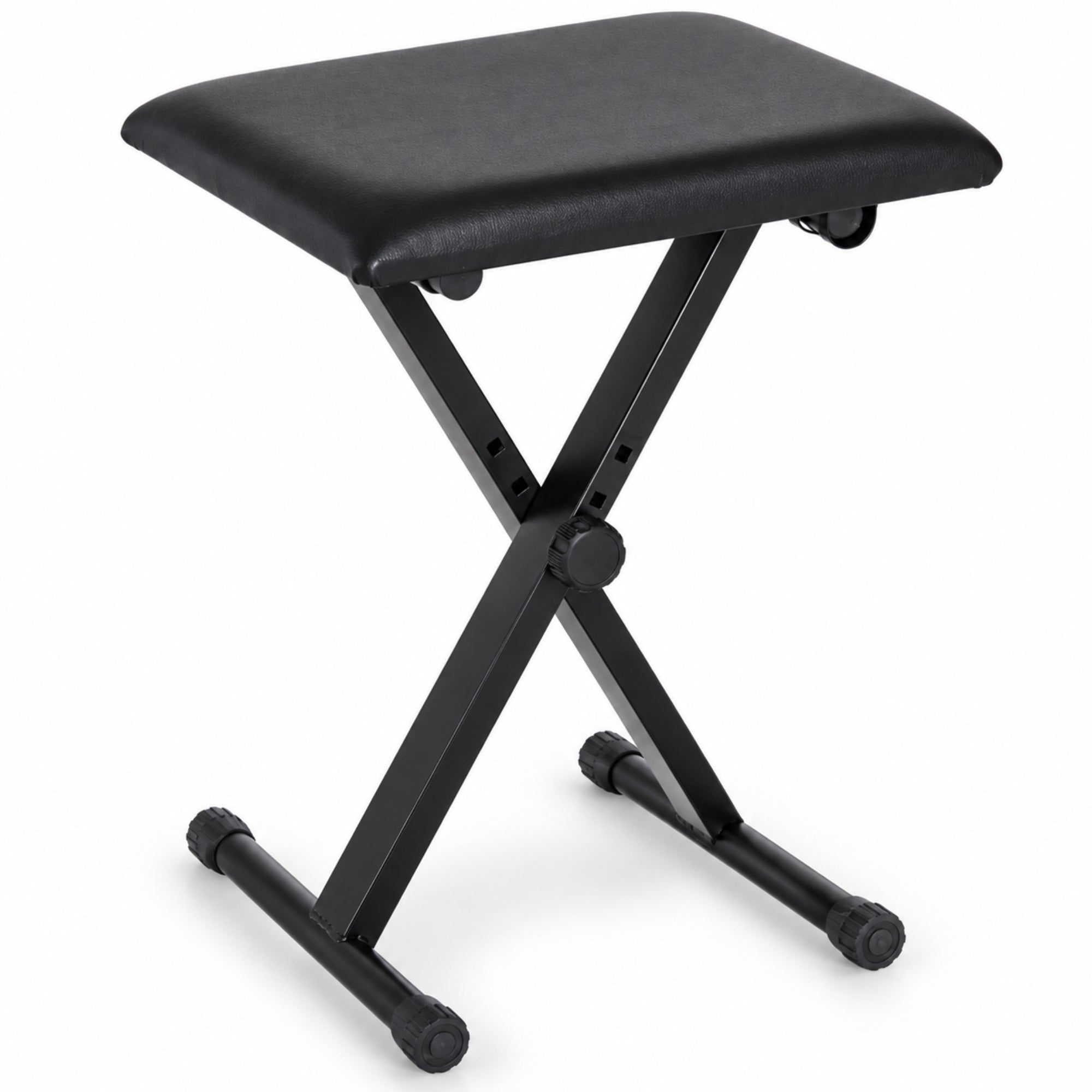 Verstelbare pianokruk met inklapbaar frame – zwart kunstleer – 39×29×37–47 cm met gewatteerde zitting en stabiele poten